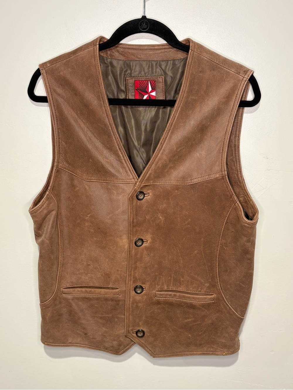 VTG Marlboro Miles Brown Leather Button-Front Men’s Vest - Medium